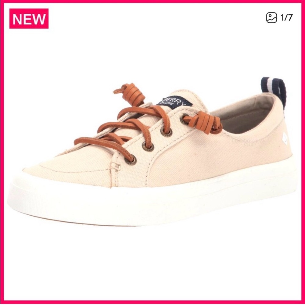 Sperry Crest Vibe Linen Oat Canvas Low-Top Sneaker with Brown Laces
